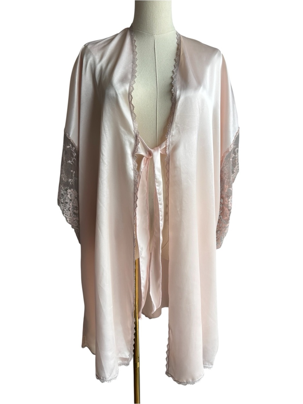 Vintage Romantic Satin Lace Robe O/S Ballet Pink Boudoir Lingerie Kimono Bridal